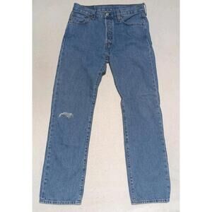 LEVI'S 501 Jeans Womens Size 32x32 Distressed Light Wash Wash Blue Button Fly